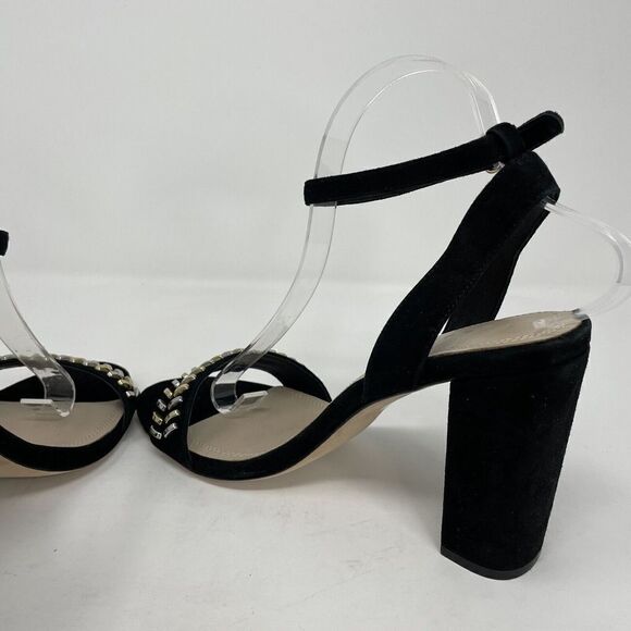 SANDRO Paris Strappy Sandals Womens 40 US 9 Black Suede 4" Heels Ankle-Strap - Picture 9 of 12